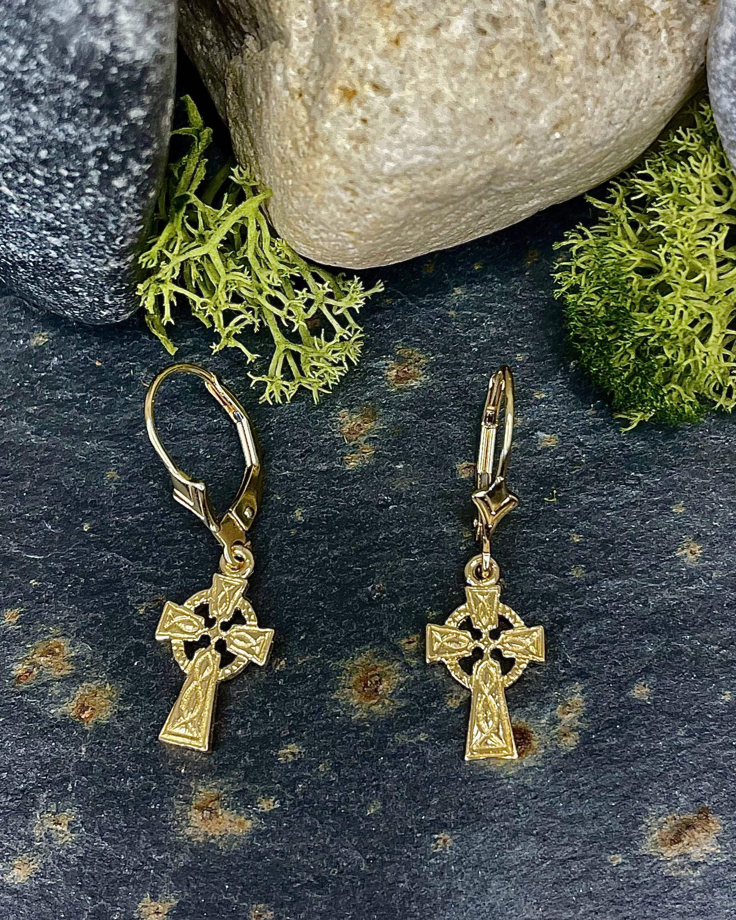 Celtic Cross 9ct Gold Earrings