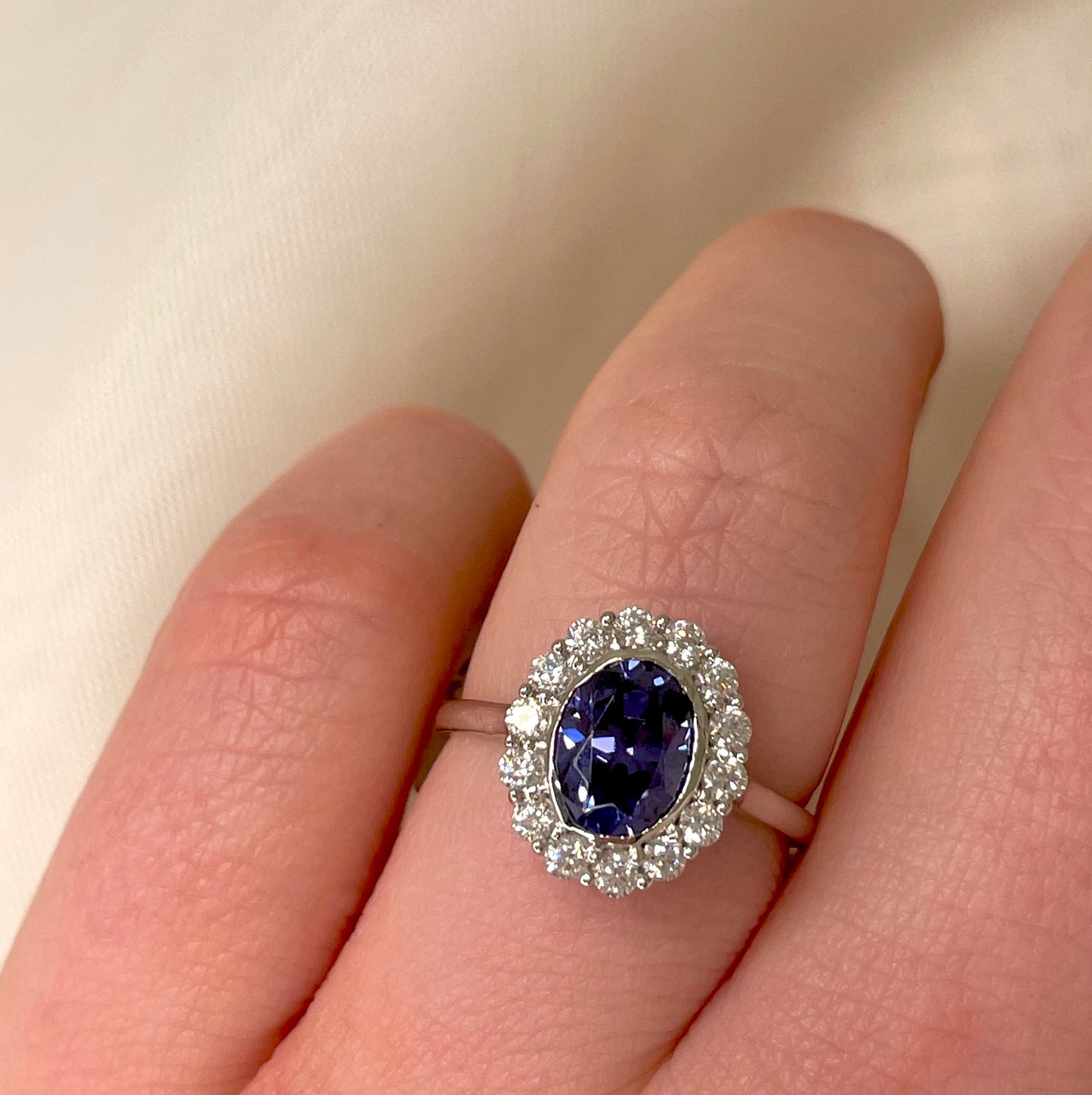 9ct White Gold Swarovski Crystal Oval Stone Ring