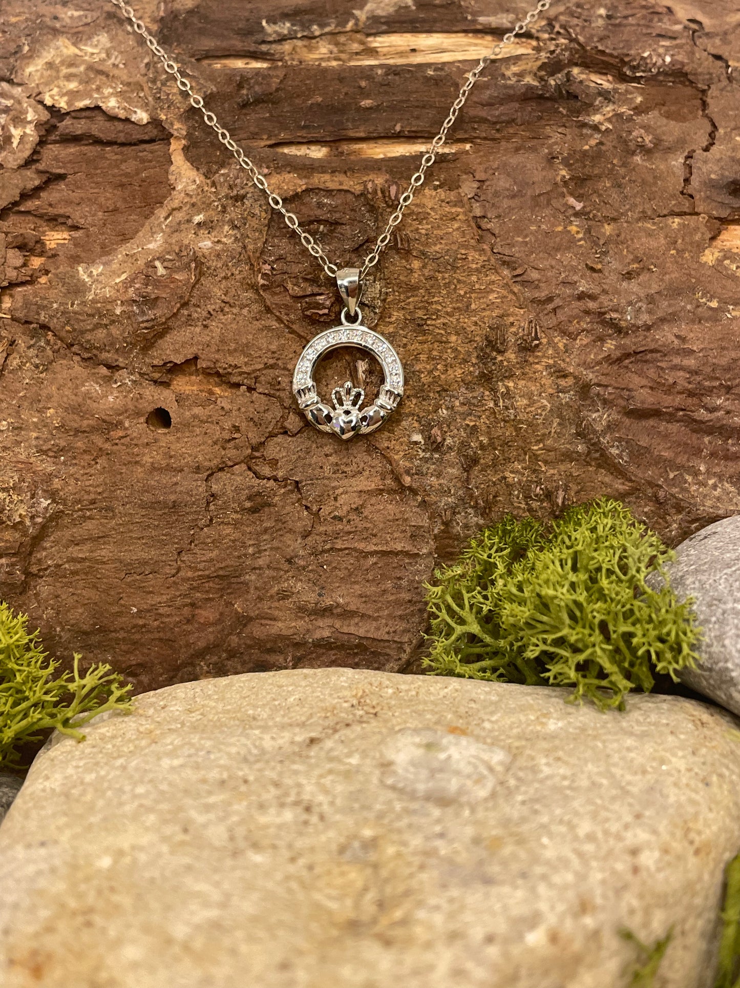 Sterling Silver CZ Claddagh Pendant