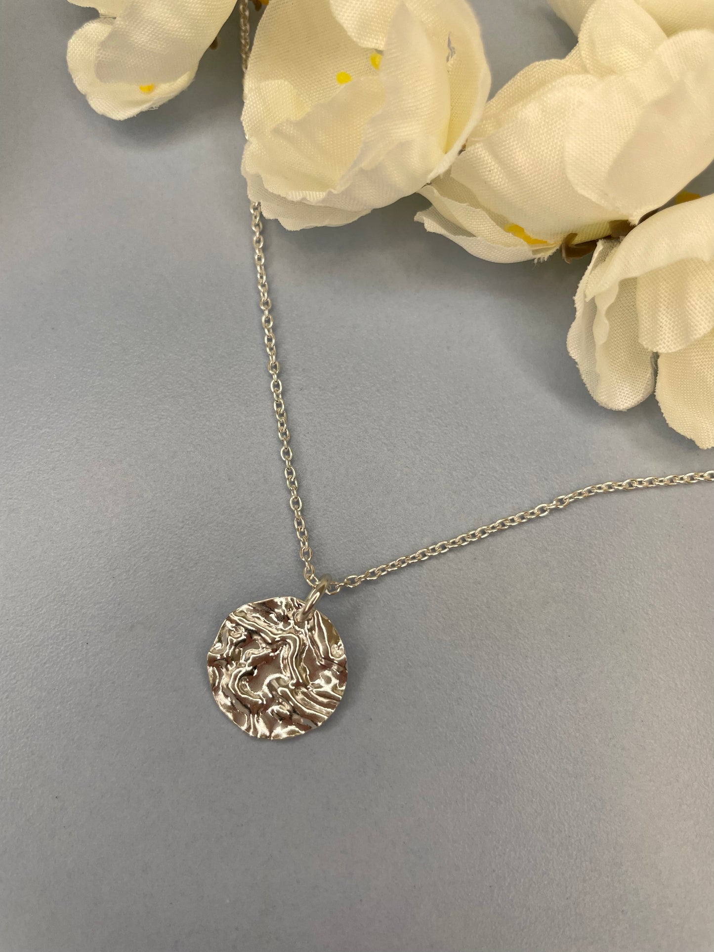 Sterling Silver Petite Disc with hammered finish Pendant