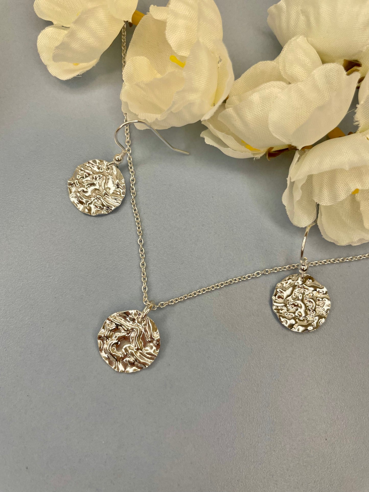 Sterling Silver Petite Disc with hammered finish Set