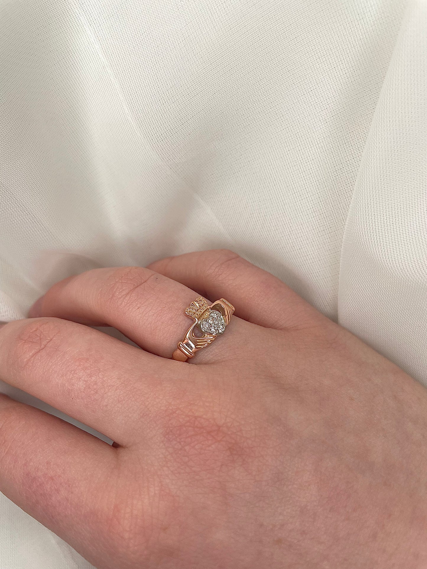 Rose Gold Claddagh Pavé Diamond Ring