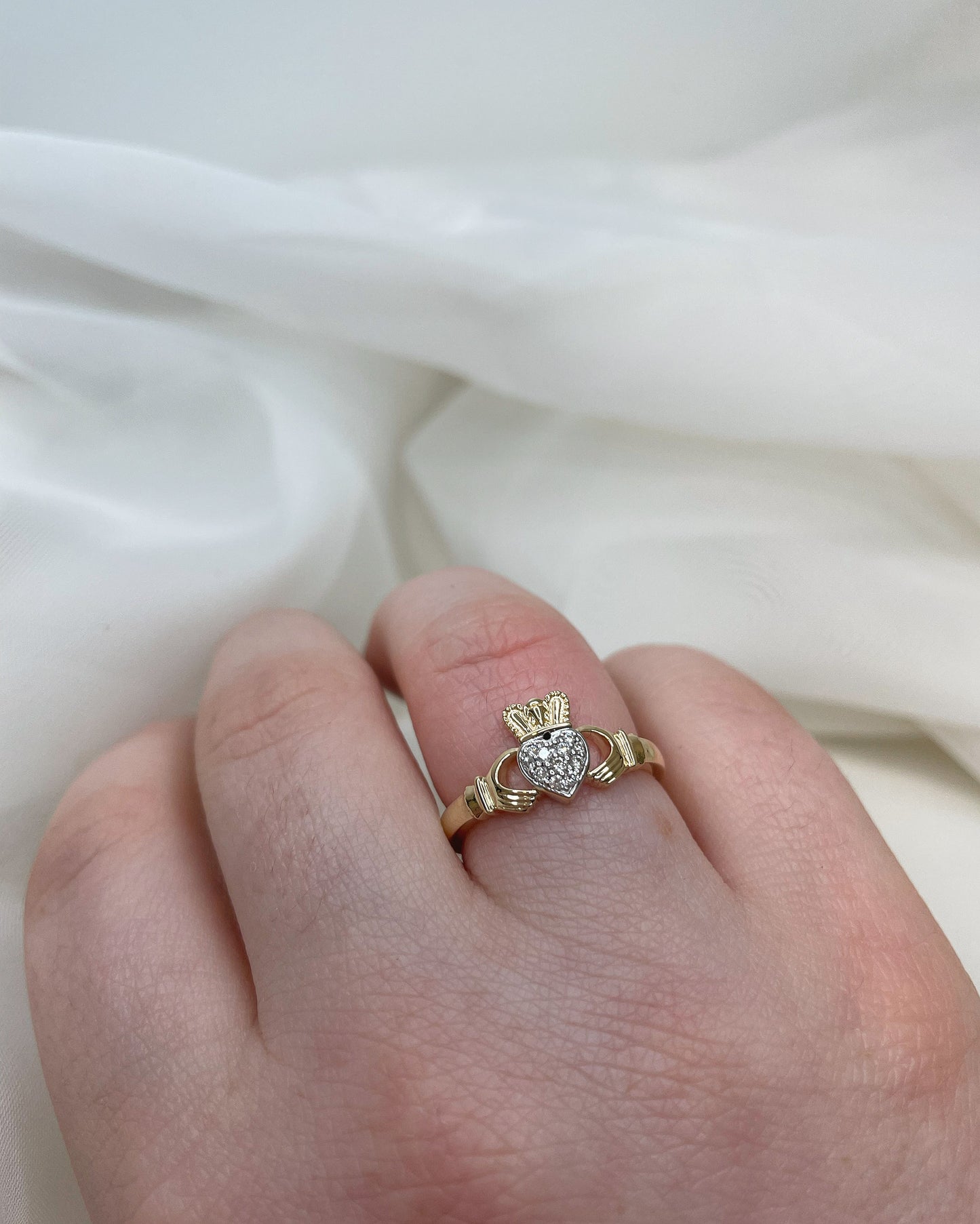 9ct Claddagh Pavé Diamond Ring