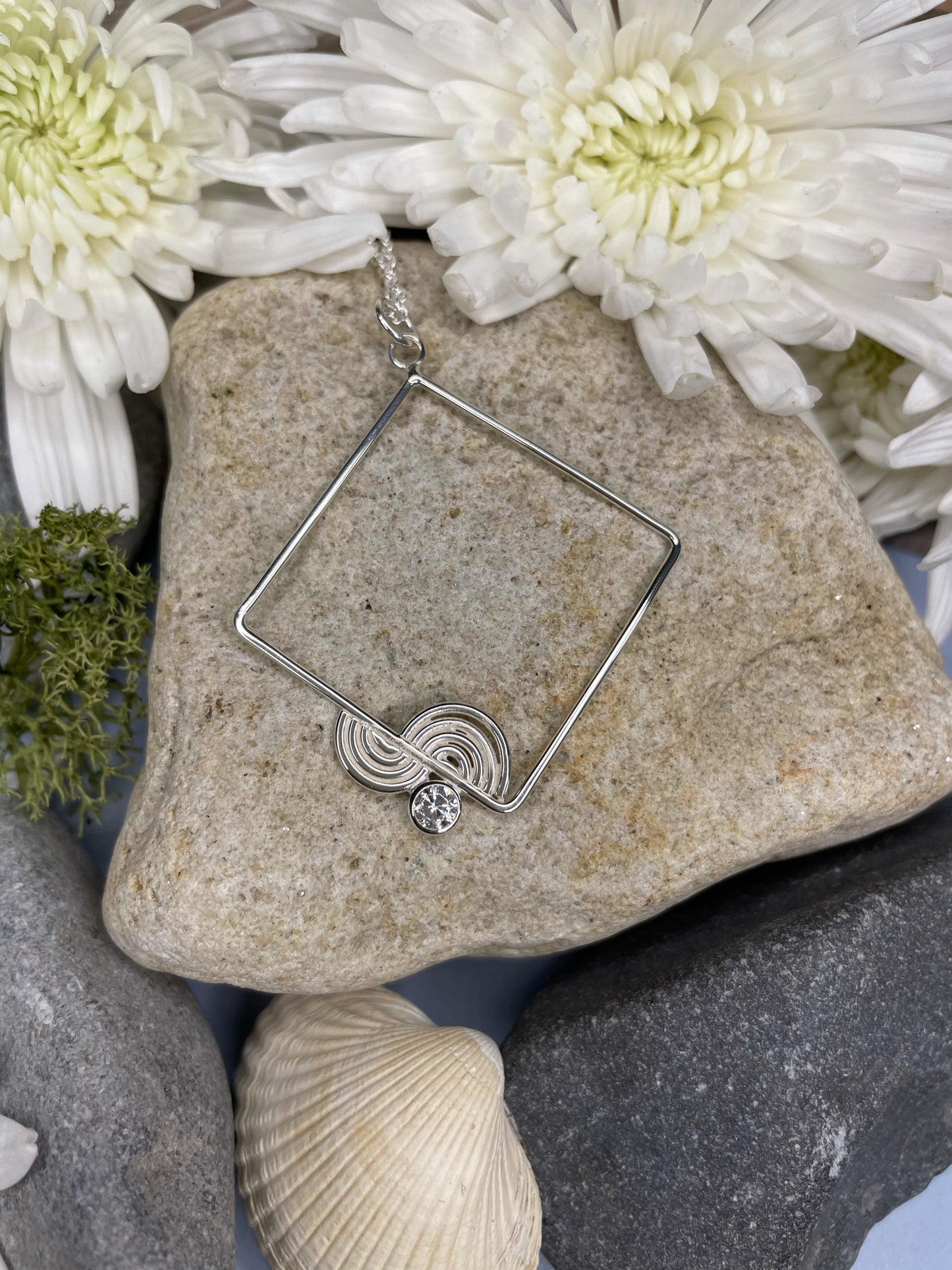 Sterling Silver Square and Cubic Zirconia Newgrange Pendant