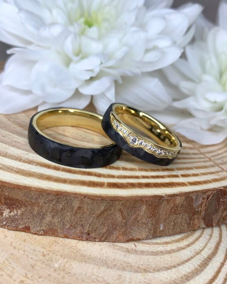 Black Carbon Diamond Curve Wedding Band