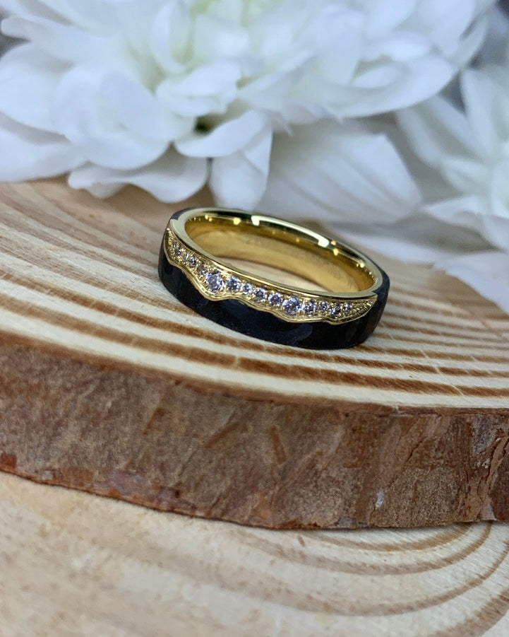 Black Carbon Diamond Curve Wedding Band