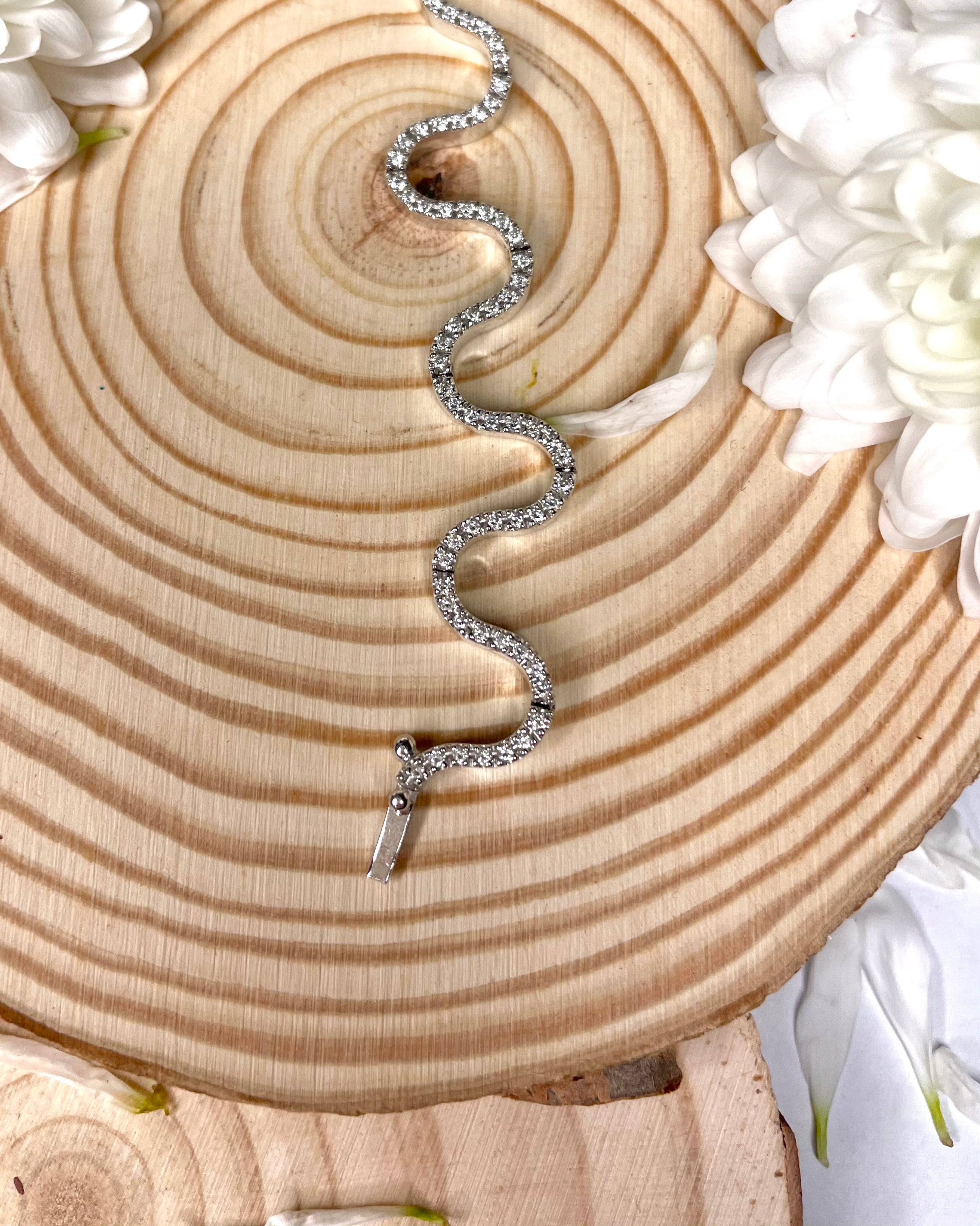 18ct White Gold Wave Diamond Bracelet