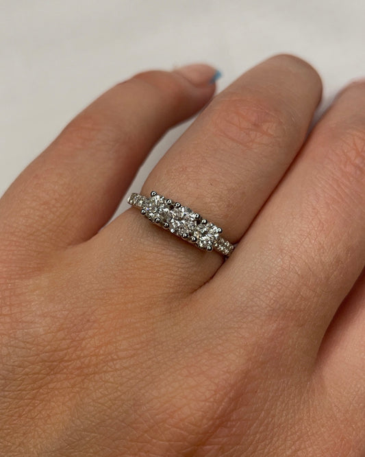 18ct Three Stone Diamond Engagement Ring With Diamond Set Shoulders