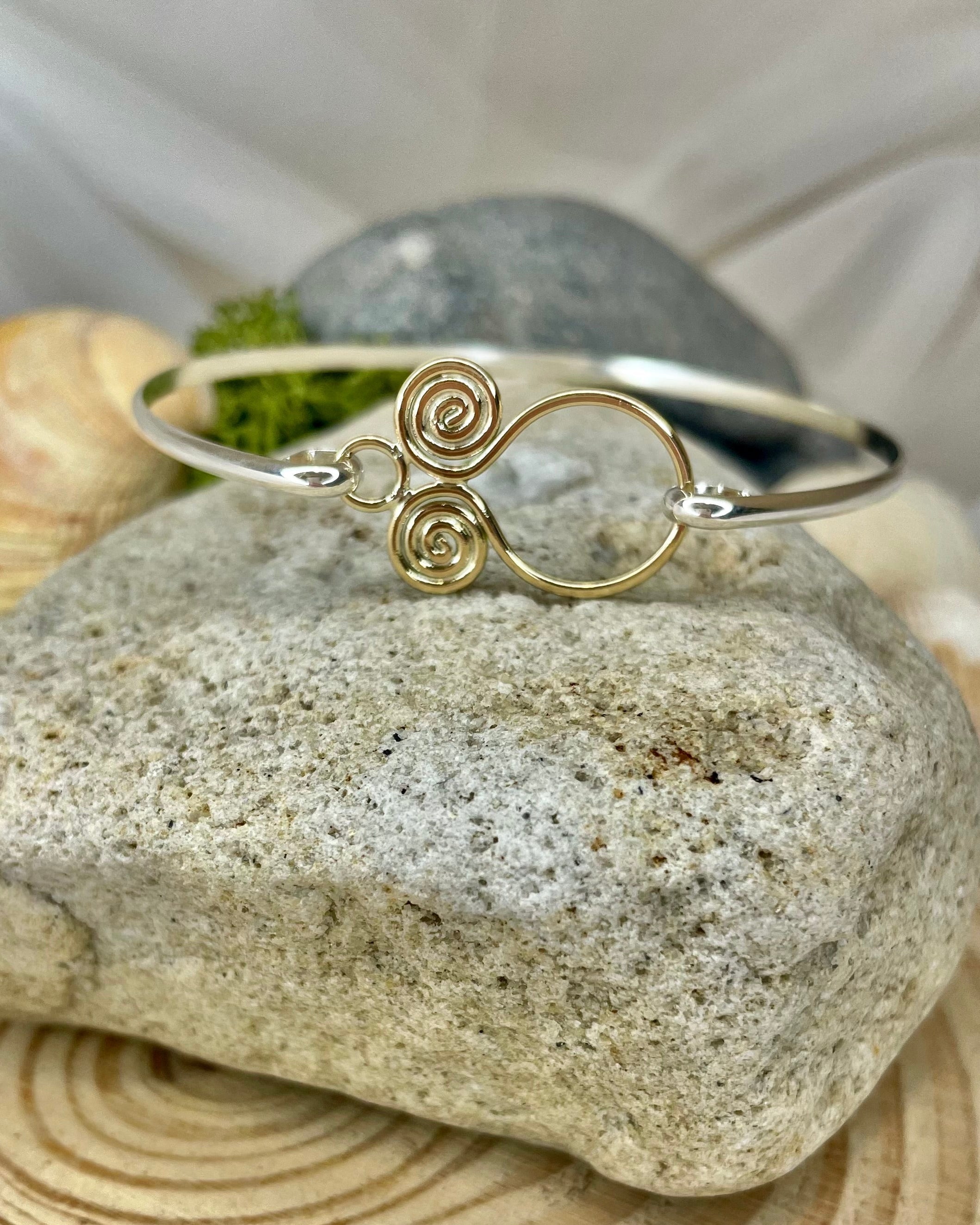 Yellow Gold & Sterling Silver Torc inspired Bangle