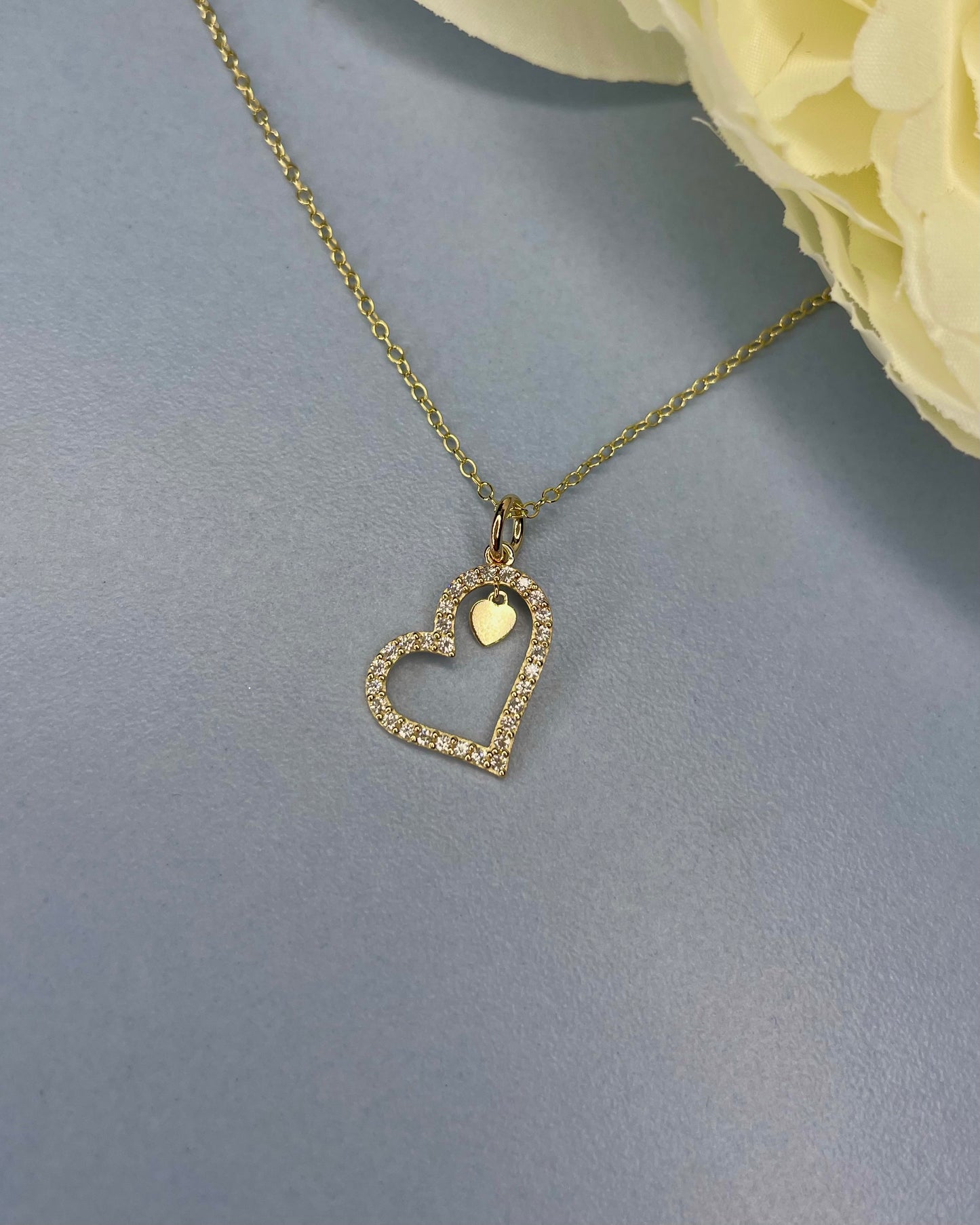 9k Gold Cubic Zirconia Heart & Mini Heart Pendant