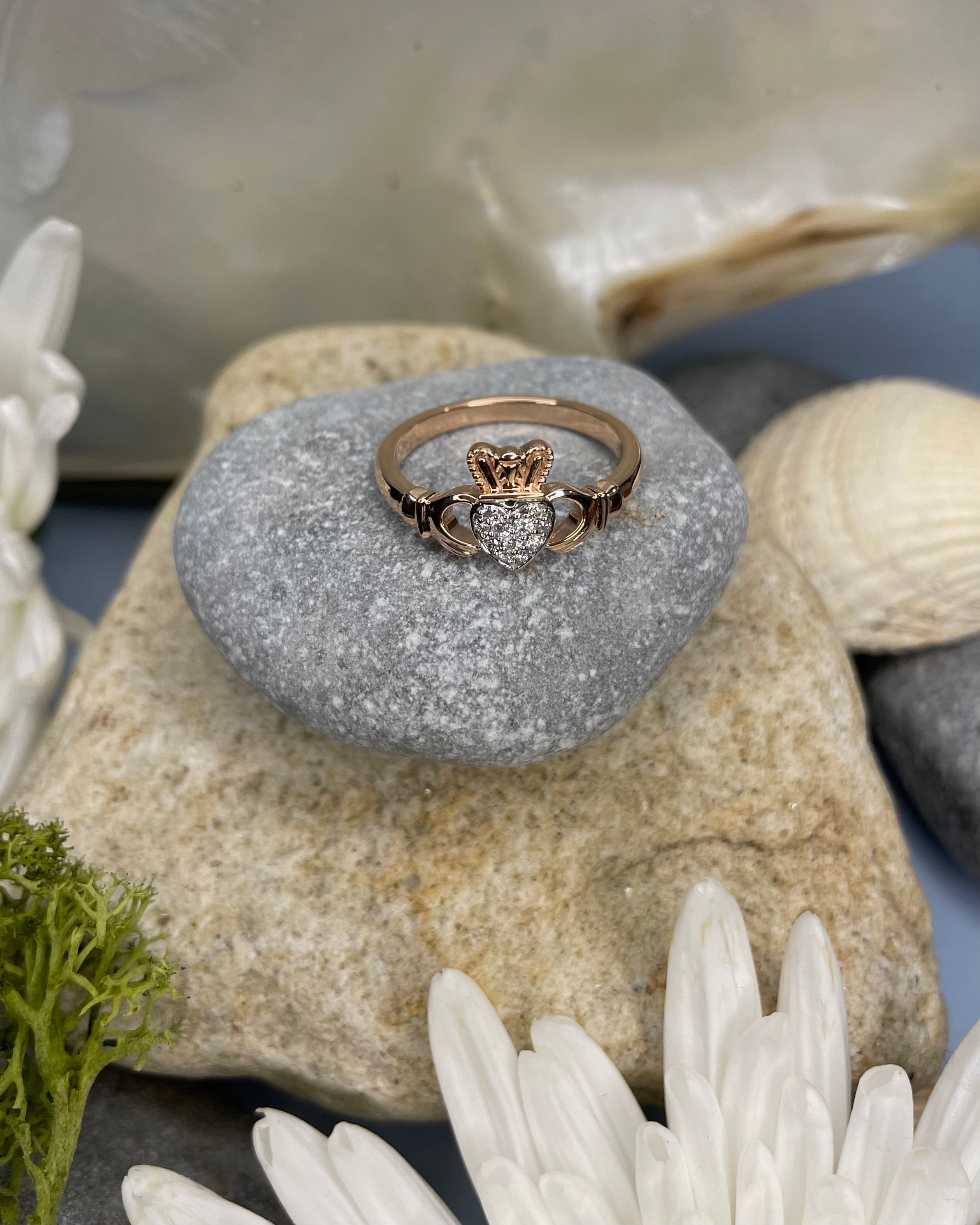 Claddagh Pavé Diamond 9ct Rose Gold Ring