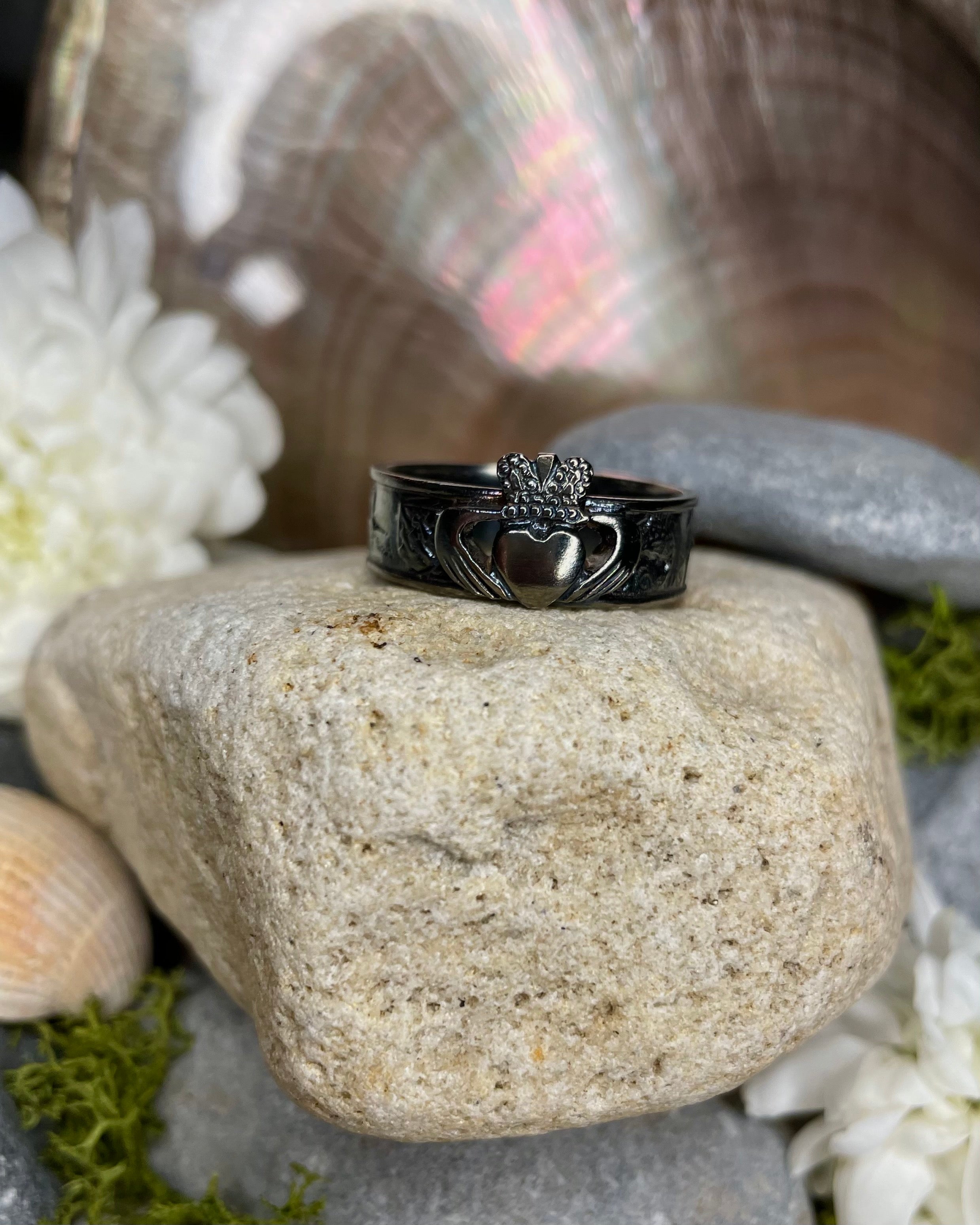 Story of Galway Claddagh Black Rhodium Ring