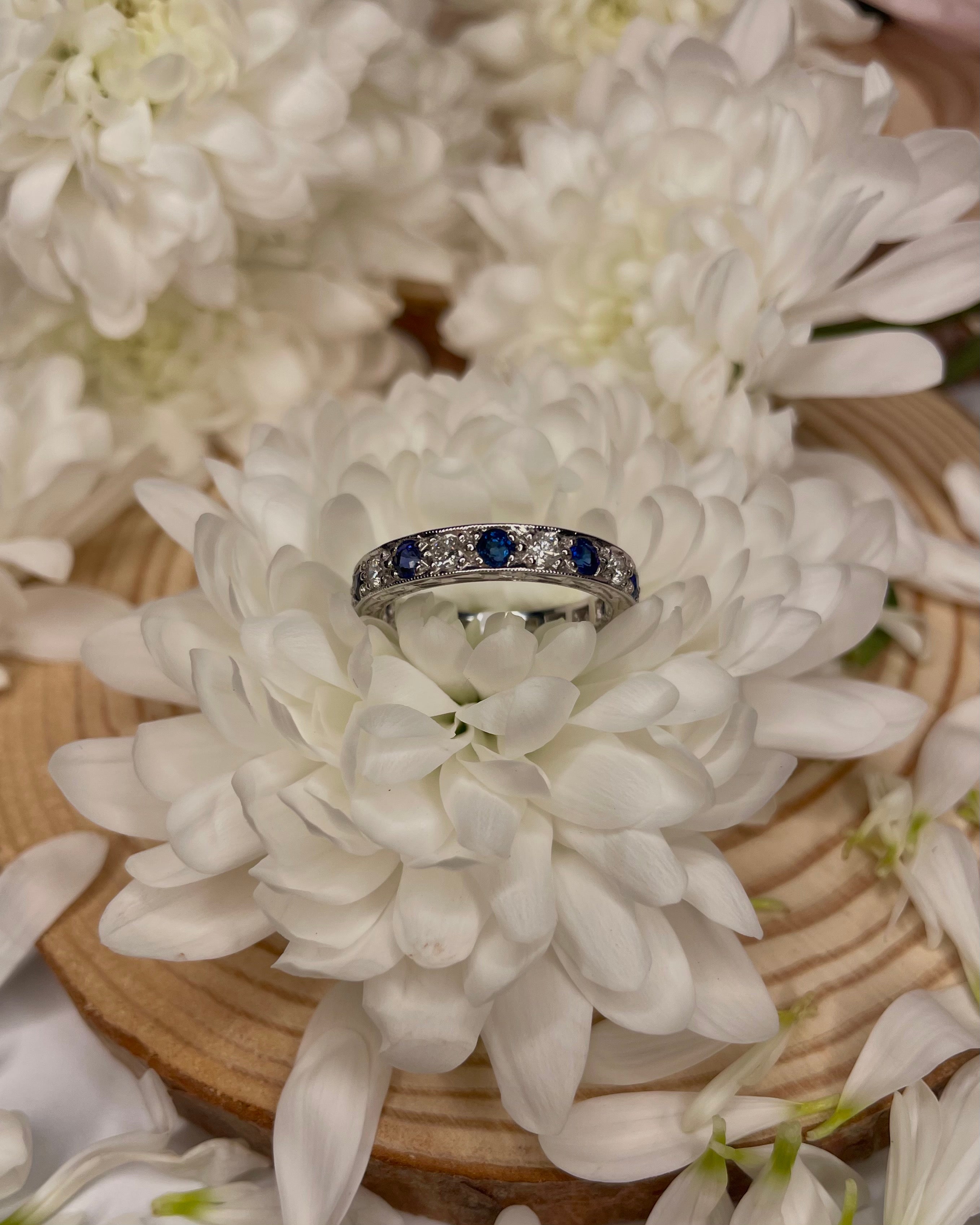 Alternating Sapphire and Diamond White Gold Band