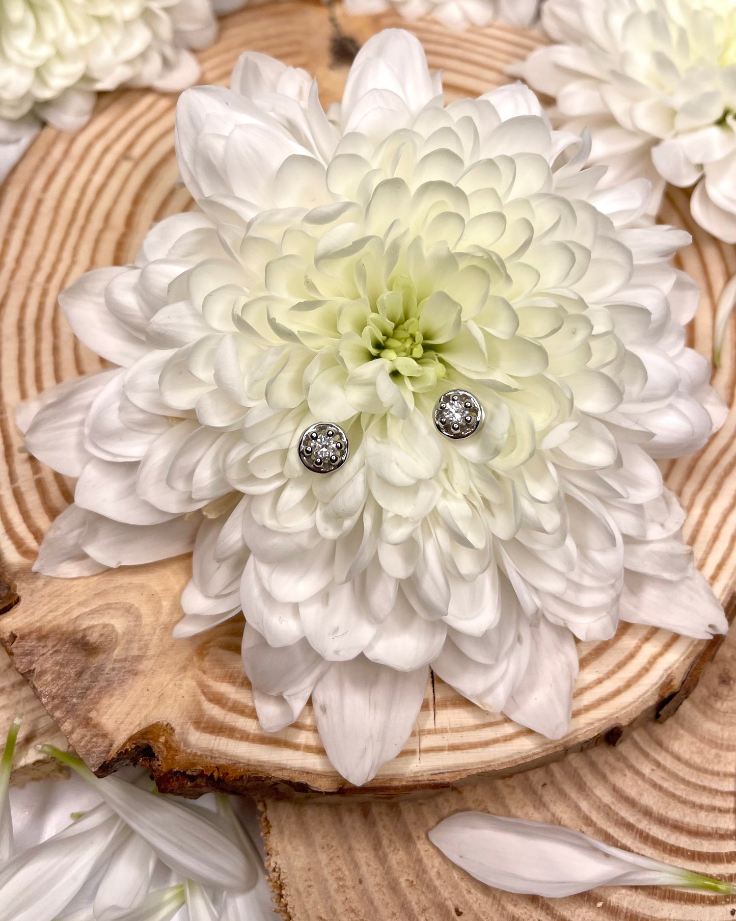 Small White Gold halo and Diamond Earrings