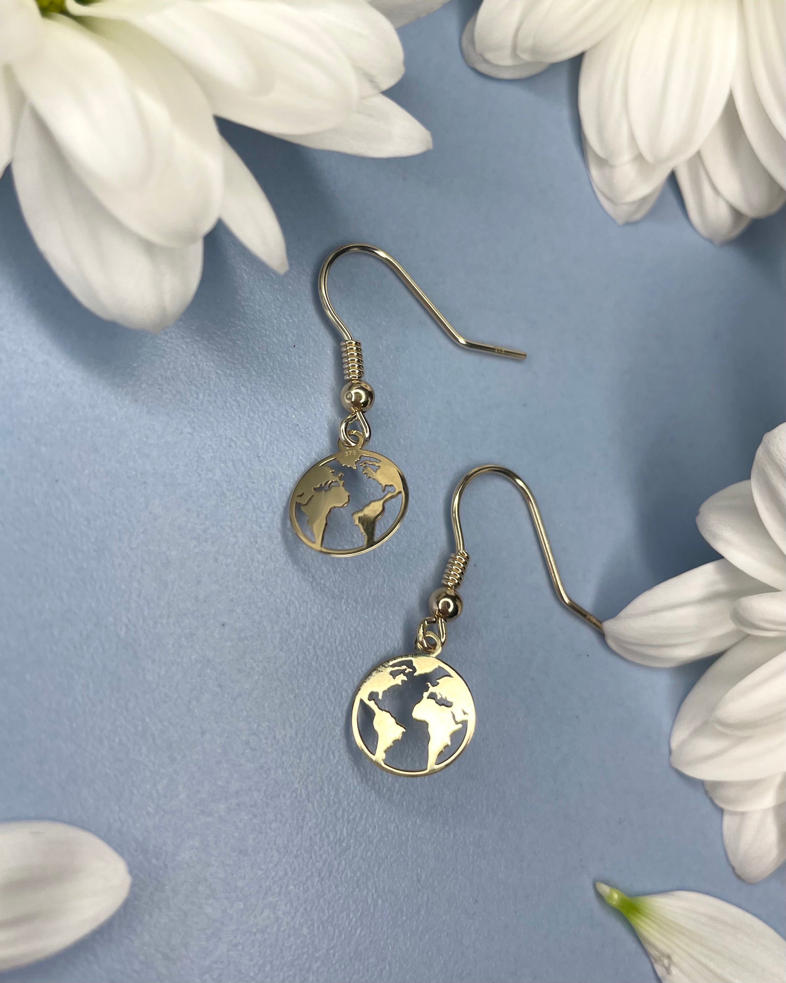 9ct Gold Globe Shepherd Hook Earrings