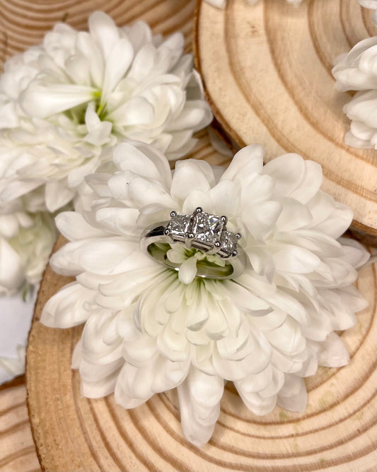 Three Stone Princess Cut Platinum Engagement Ring
