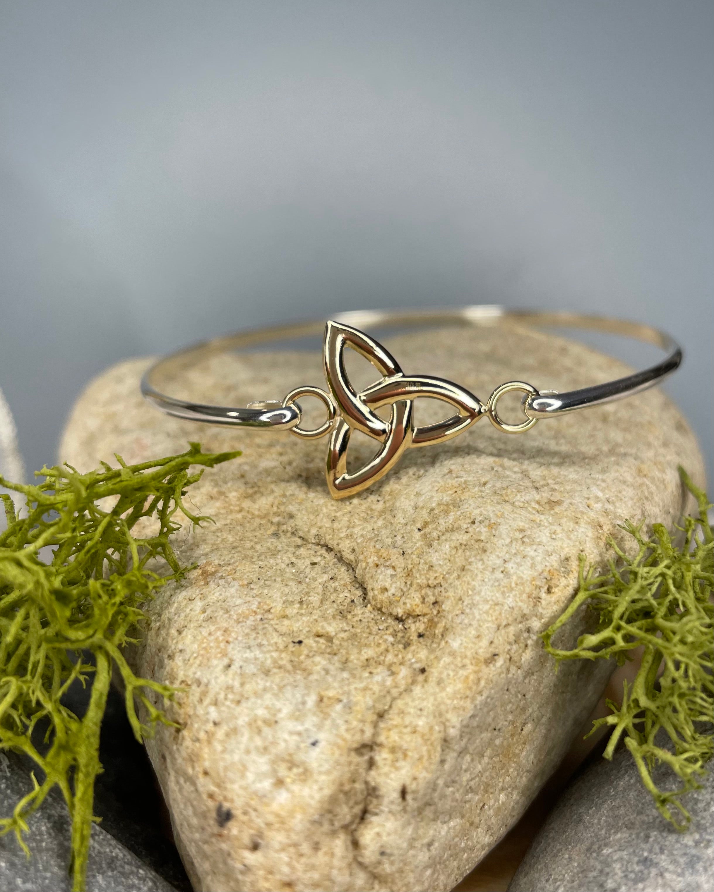 9ct Yellow Gold Trinity Knot & Sterling Silver Bangle