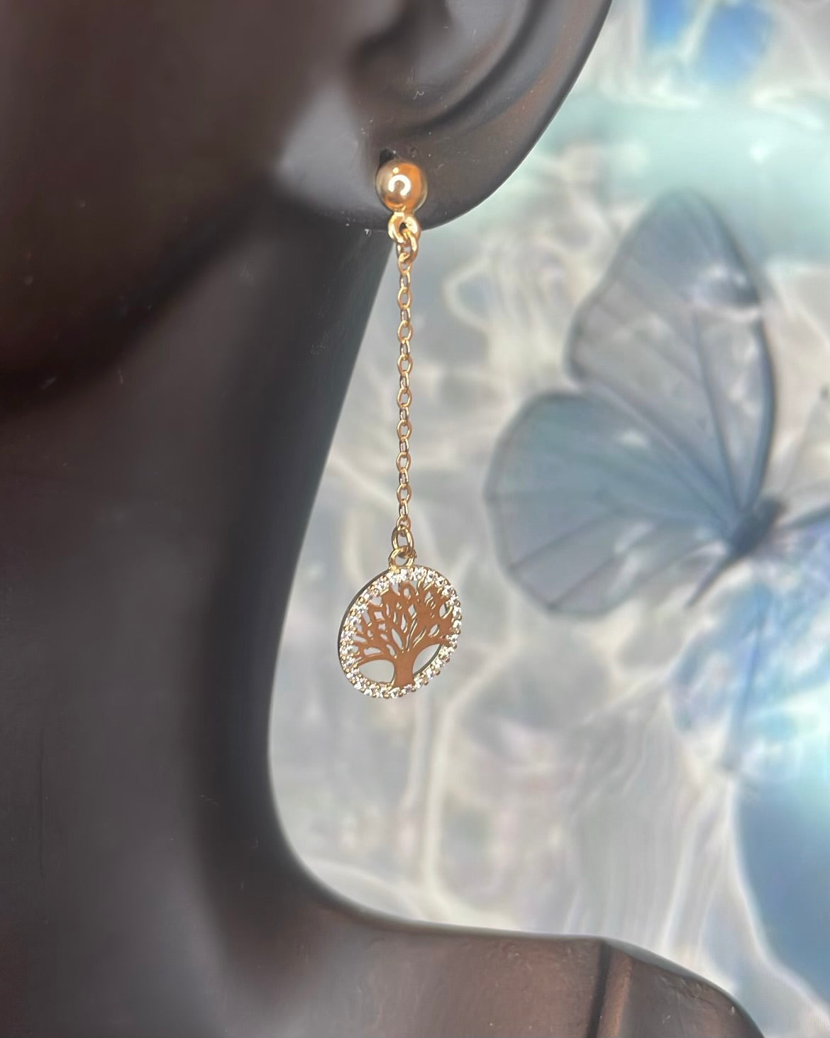 9ct Yellow Gold Tree of Life and Cubic Zirconia Earrings