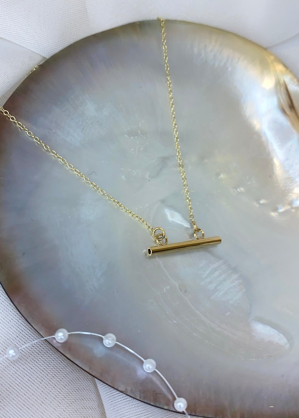 9ct Gold Thin Horizontal Cylindrical Bar Necklace