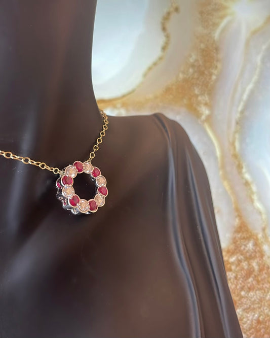 9ct Diamond & Ruby Circle Pendant