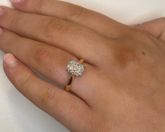 2ct Elongated Brilliant Cushion Cut Diamond Yellow Gold Ring