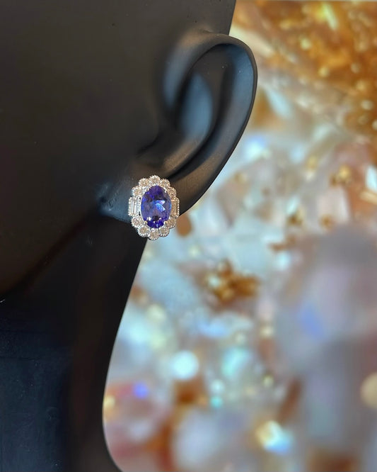 18ct White Gold Tanzanite & Diamond Cluster Earrings