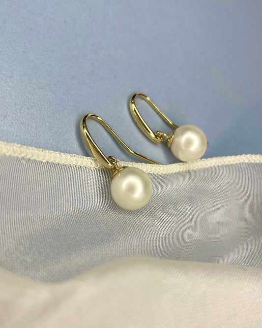 Pearl Earrings Heavy Yellow Gold Shepherd Hook