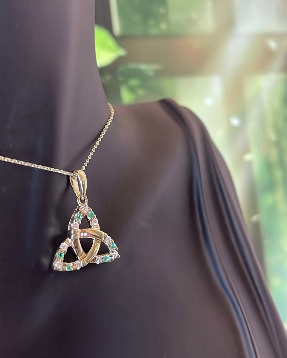 9ct Yellow Gold Diamond & Emerald Set Trinity Knot Pendant