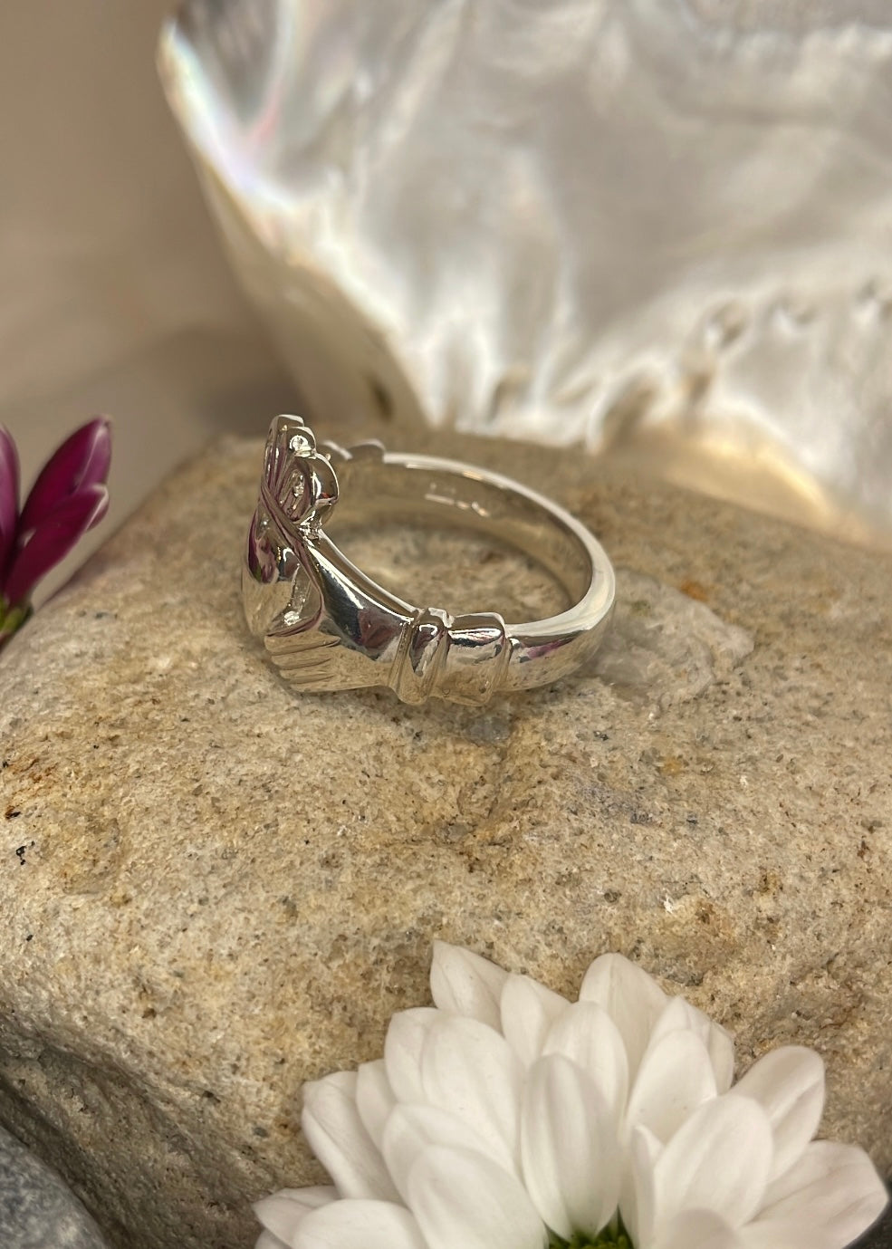 Heavy Sterling Silver Slim Heart Claddagh Ring