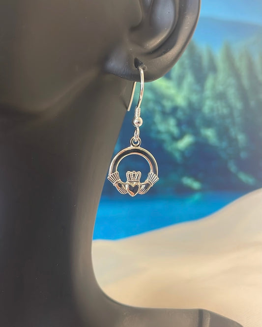 Sterling Silver Claddagh Shepherd Hook Earrings