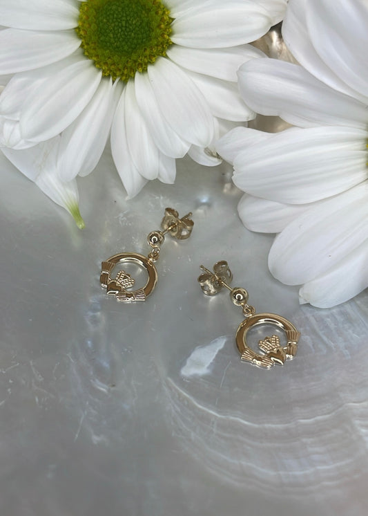 9ct Yellow Gold Claddagh mini Drop Earrings