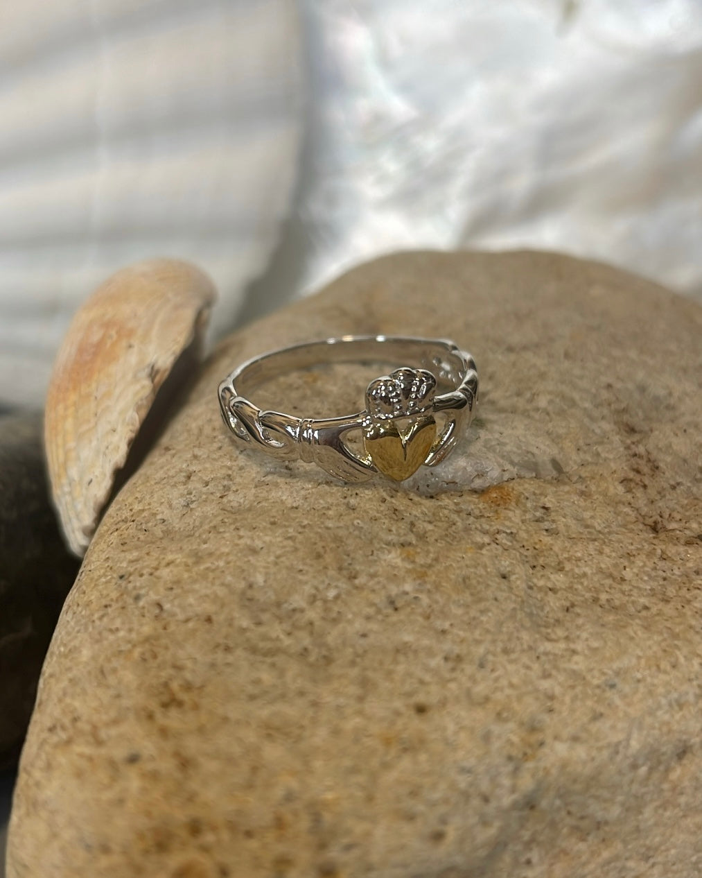 Sterling Silver Claddagh with Gold Plated Heart Ring