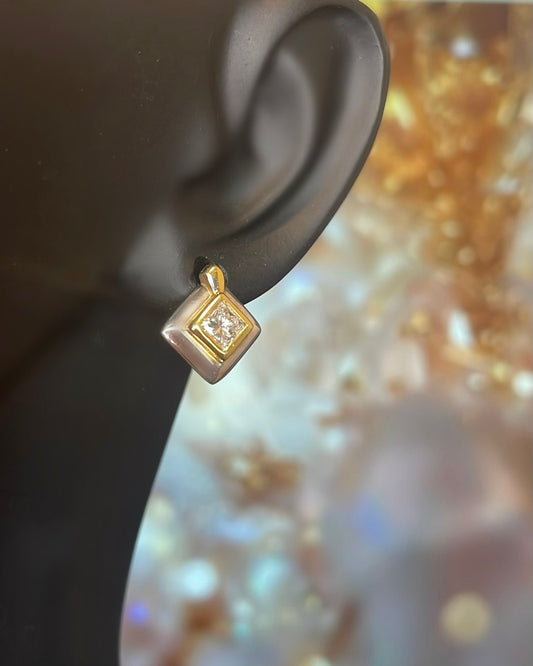 18ct Two Toned Square Diamond Earrings
