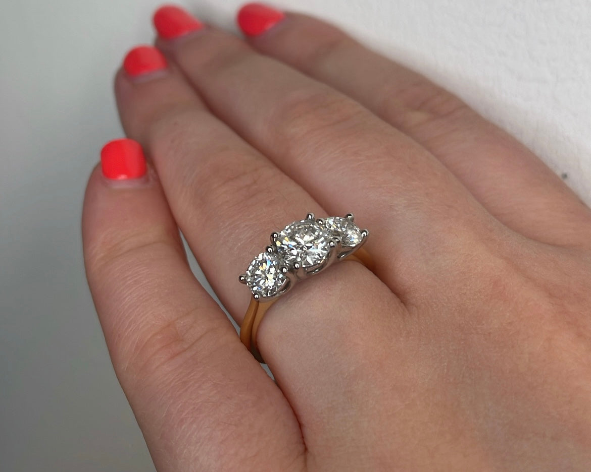 2.2ct Round Brilliant Trilogy Ring with 1ct Centre Stone in 18ct Yellow Gold