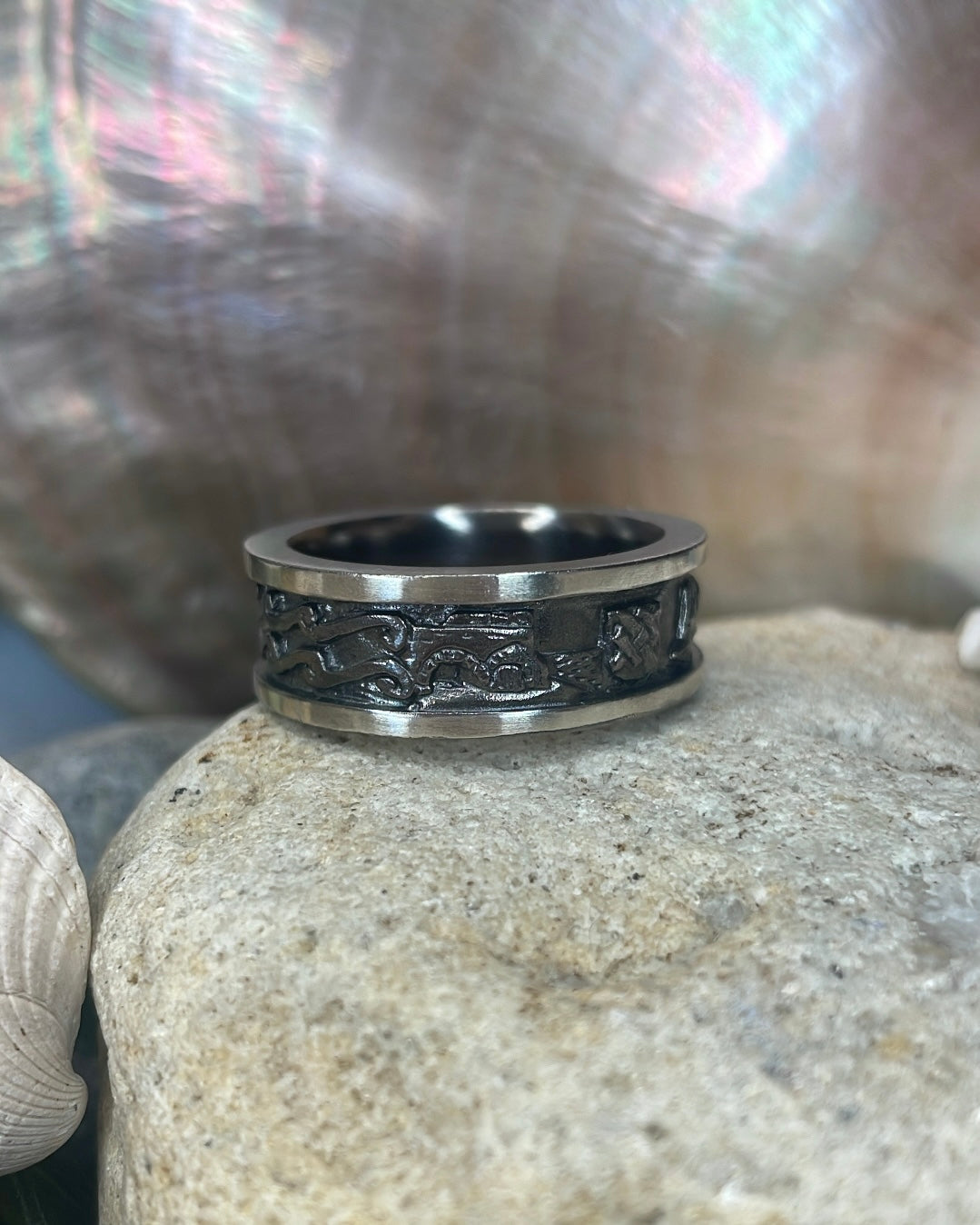 Story of Galway Black Rhodium With Silver Rims Ring