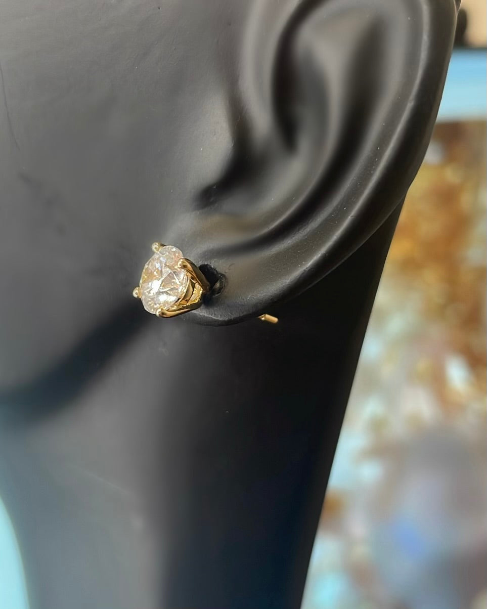 2ct Total Round Brilliant Diamond Stud 9ct Yellow Gold Earrings
