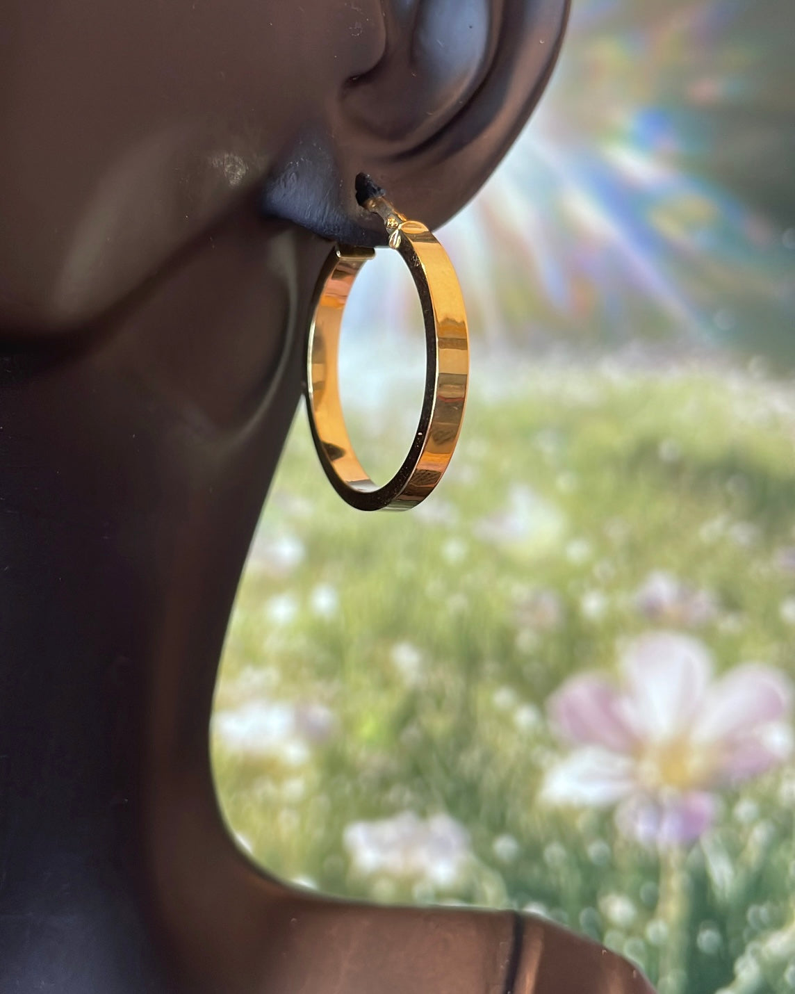 Large Flat 9ct Yellow Gold Hoop Earrings