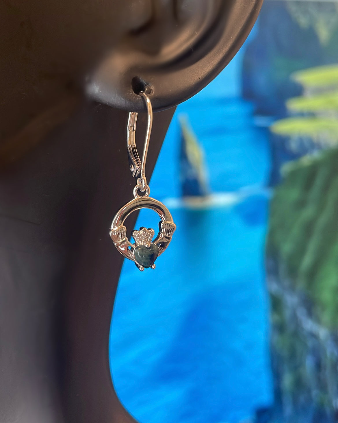 Small Sterling Silver Claddagh & Connemara Marble Earrings
