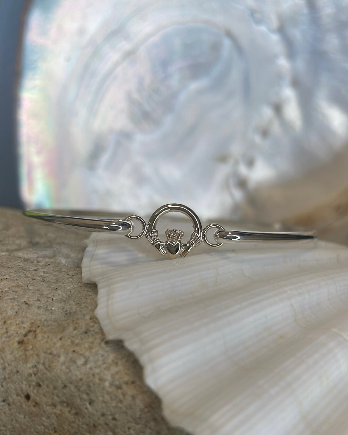 9ct Yellow Gold Mini Claddagh Sterling Silver Bangle