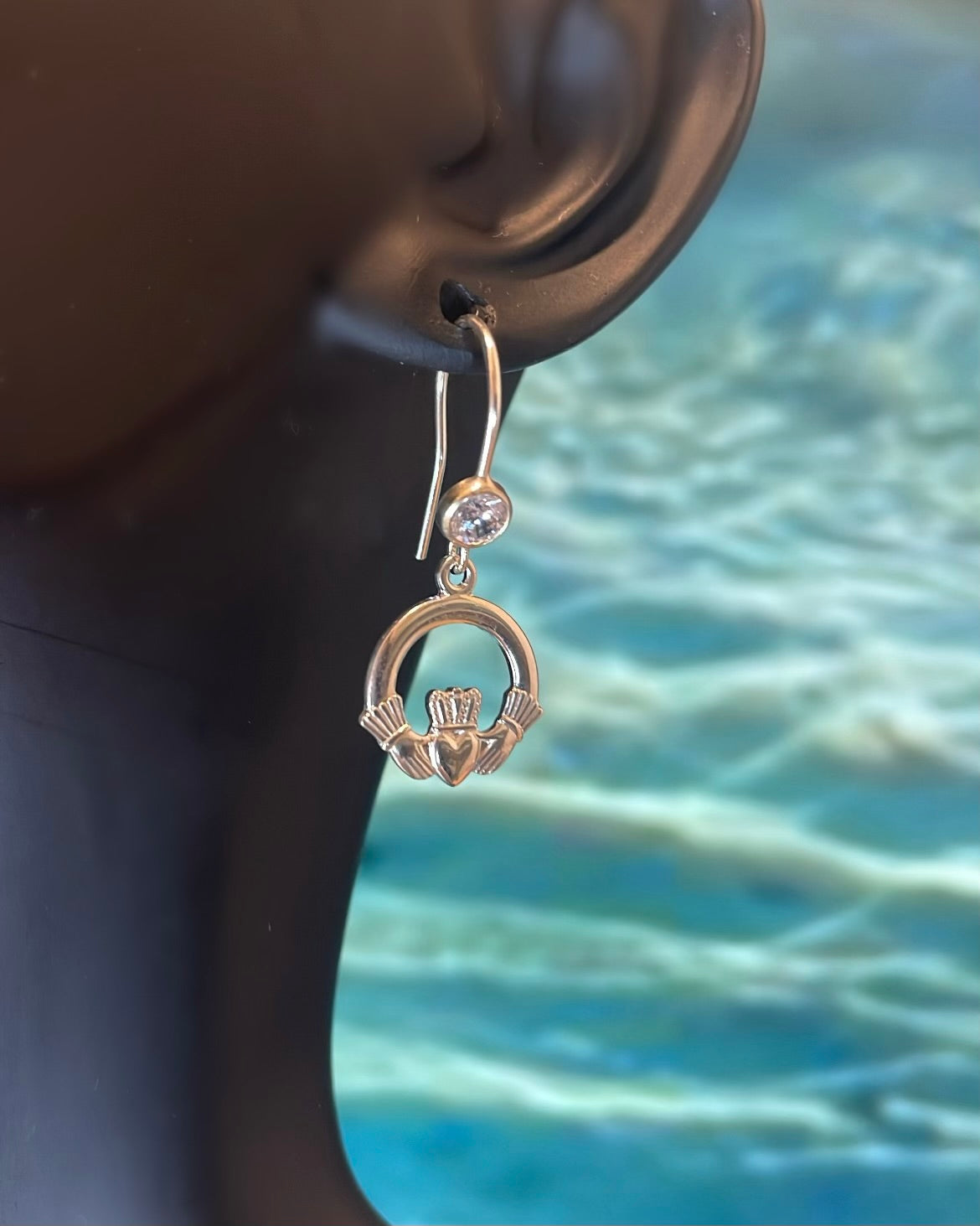 Sterling Silver Claddagh & CZ Shepherd Hook Earrings
