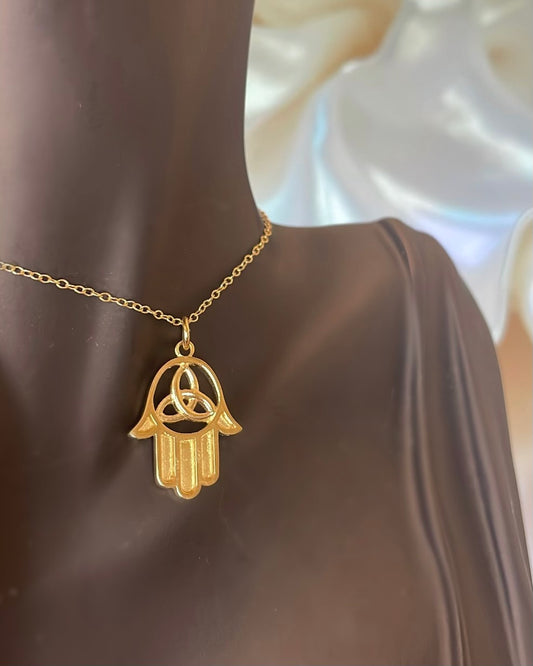 9ct Yellow Gold Hand of Fatima & Trinity Knot Pendant