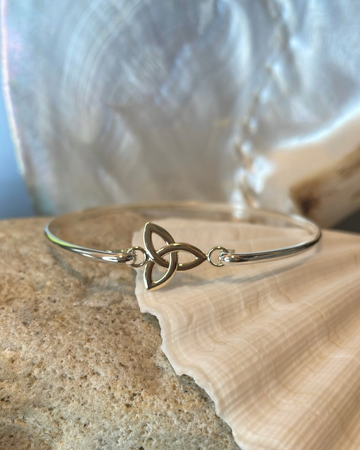 9ct Yellow Gold Trinity Knot & Sterling Silver Bangle