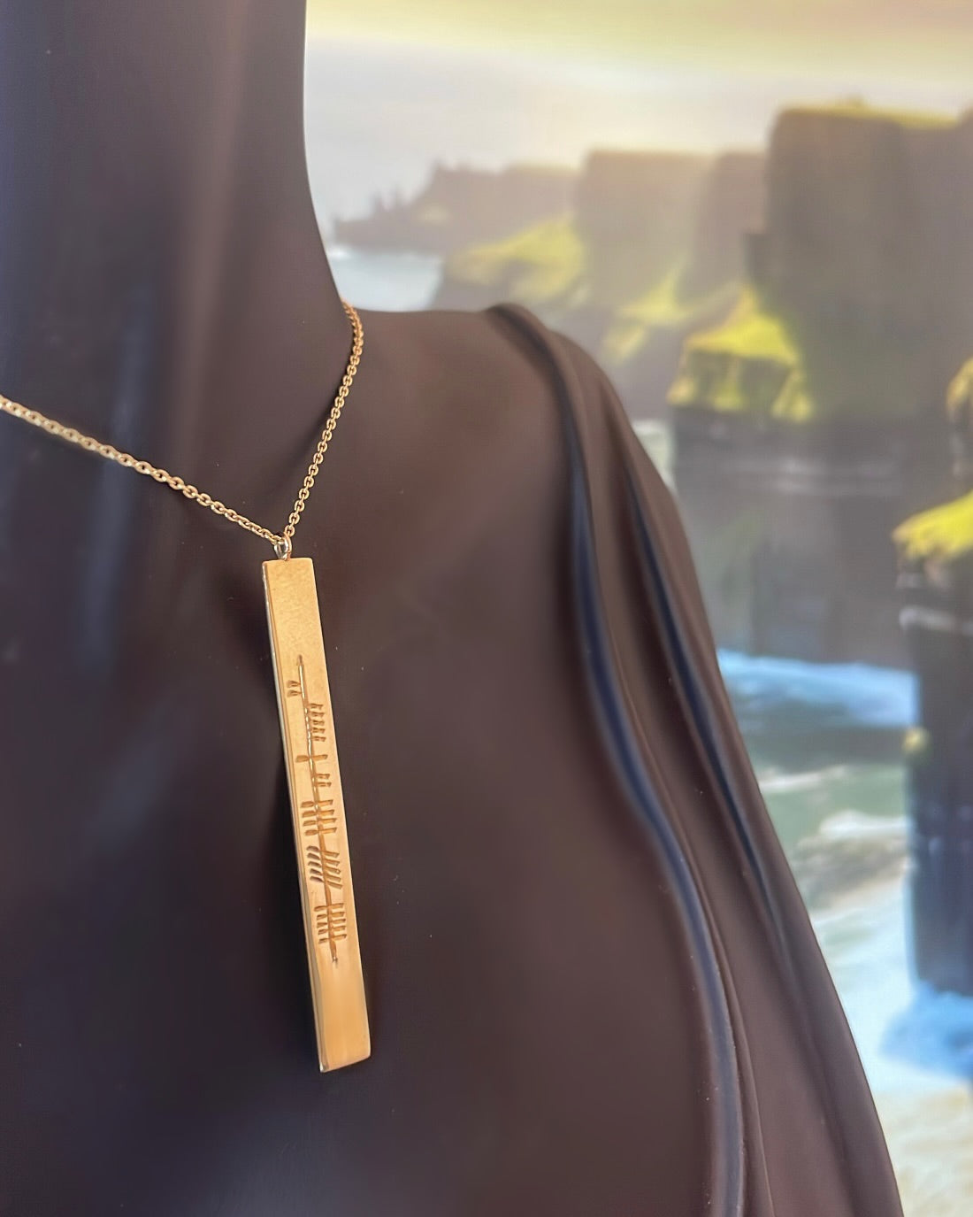 'Ireland' Ogham 9ct Gold Bar Pendant