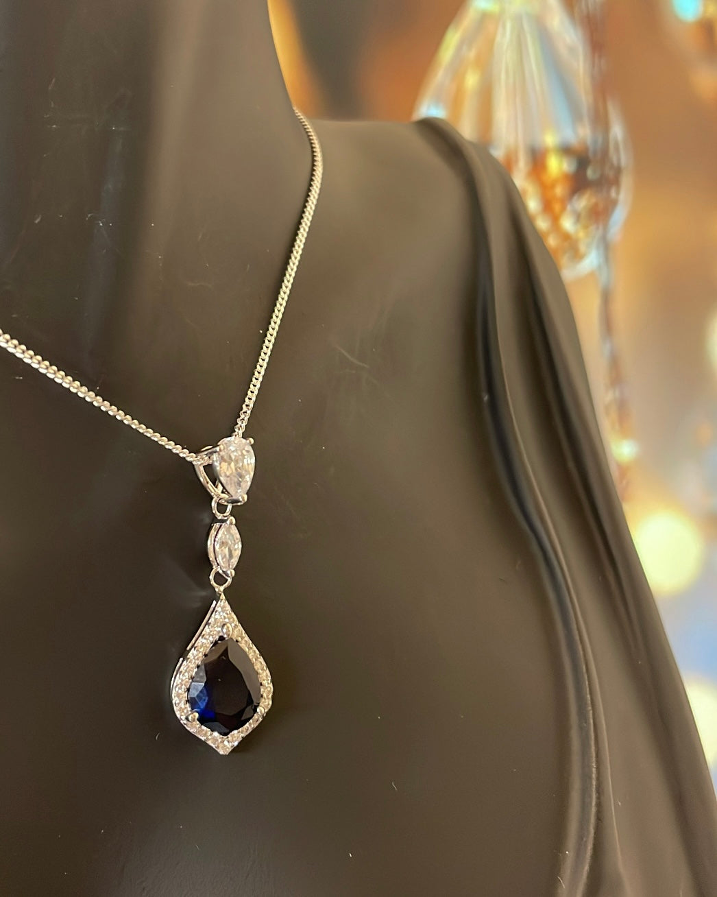Sterling Silver & CZ Blue Stone Pendant