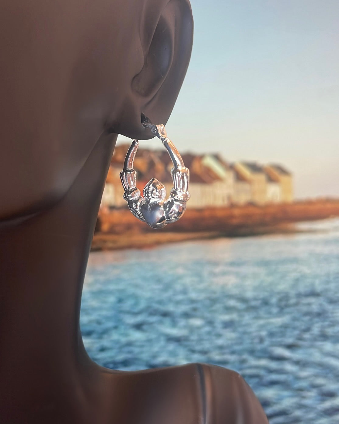 Sterling Silver Claddagh Hoop Earrings