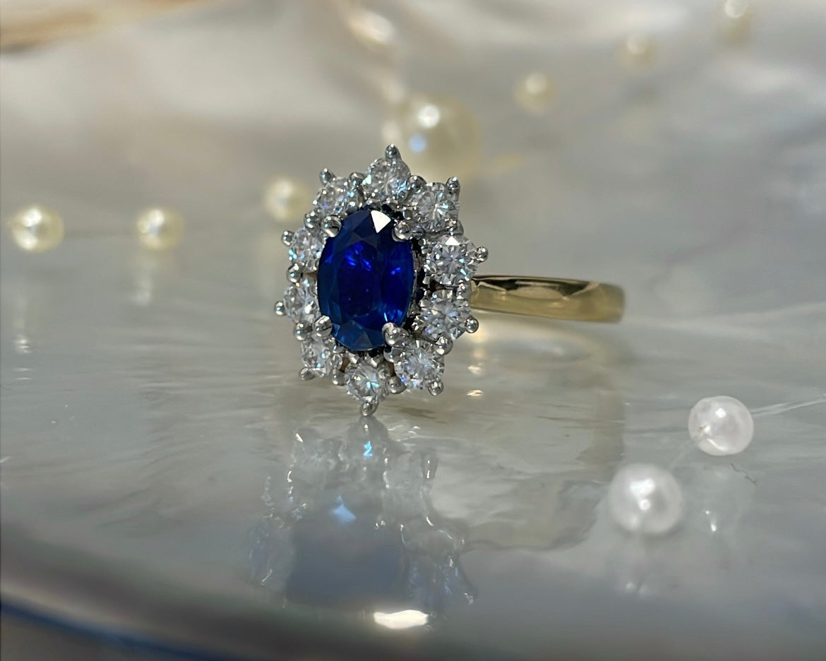 18ct Yellow Gold 1.06ct Sapphire and Diamond Cluster Ring