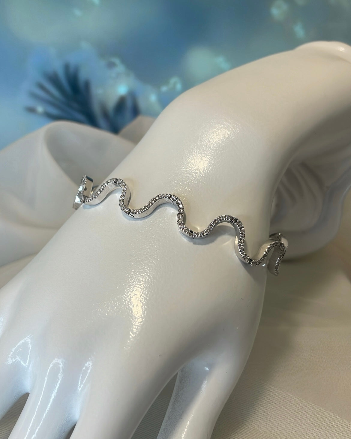 18ct White Gold Wave Diamond Bracelet