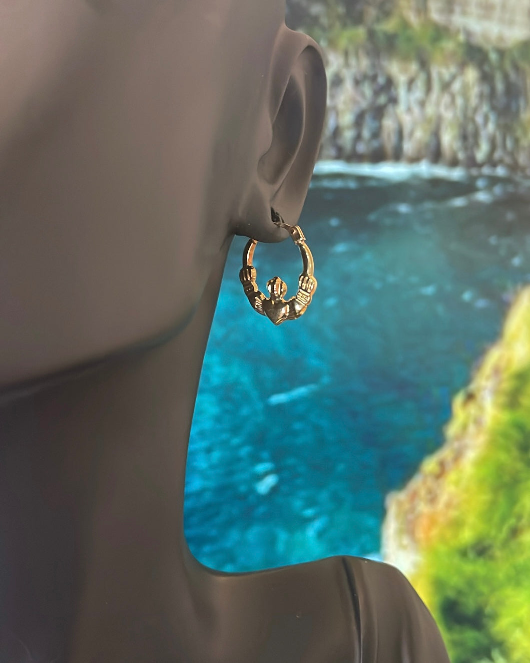 Mini 9ct Yellow Gold Light Claddagh Hoop Earrings