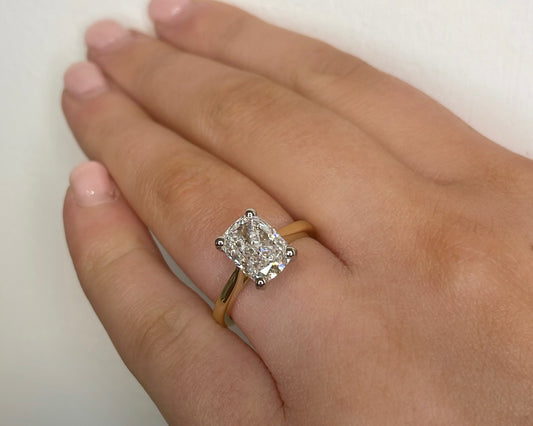 3ct Elongated Brilliant Cushion Cut Diamond Yellow Gold Ring
