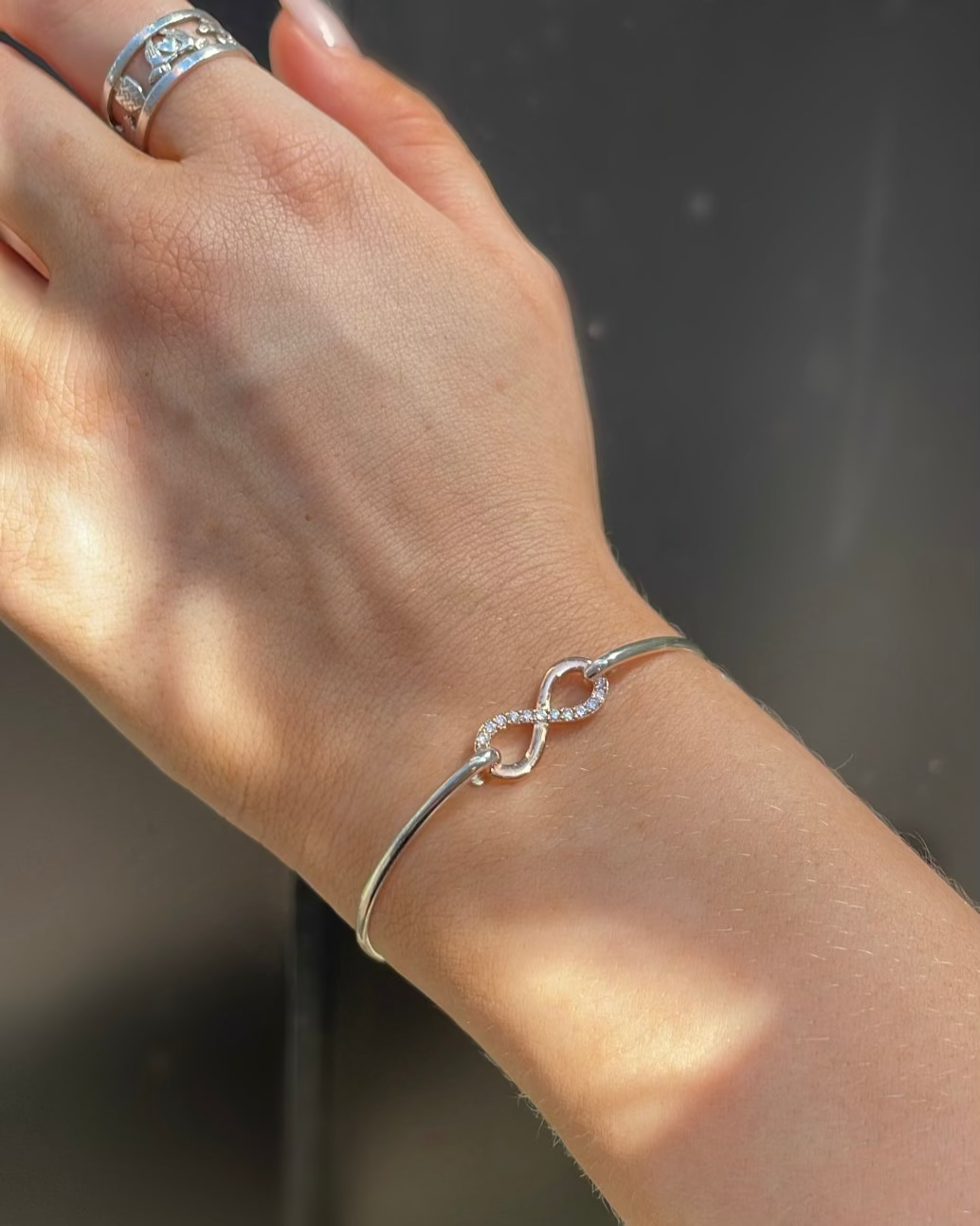 9ct Rose Gold Diamond Infinity & Sterling Silver Bangle
